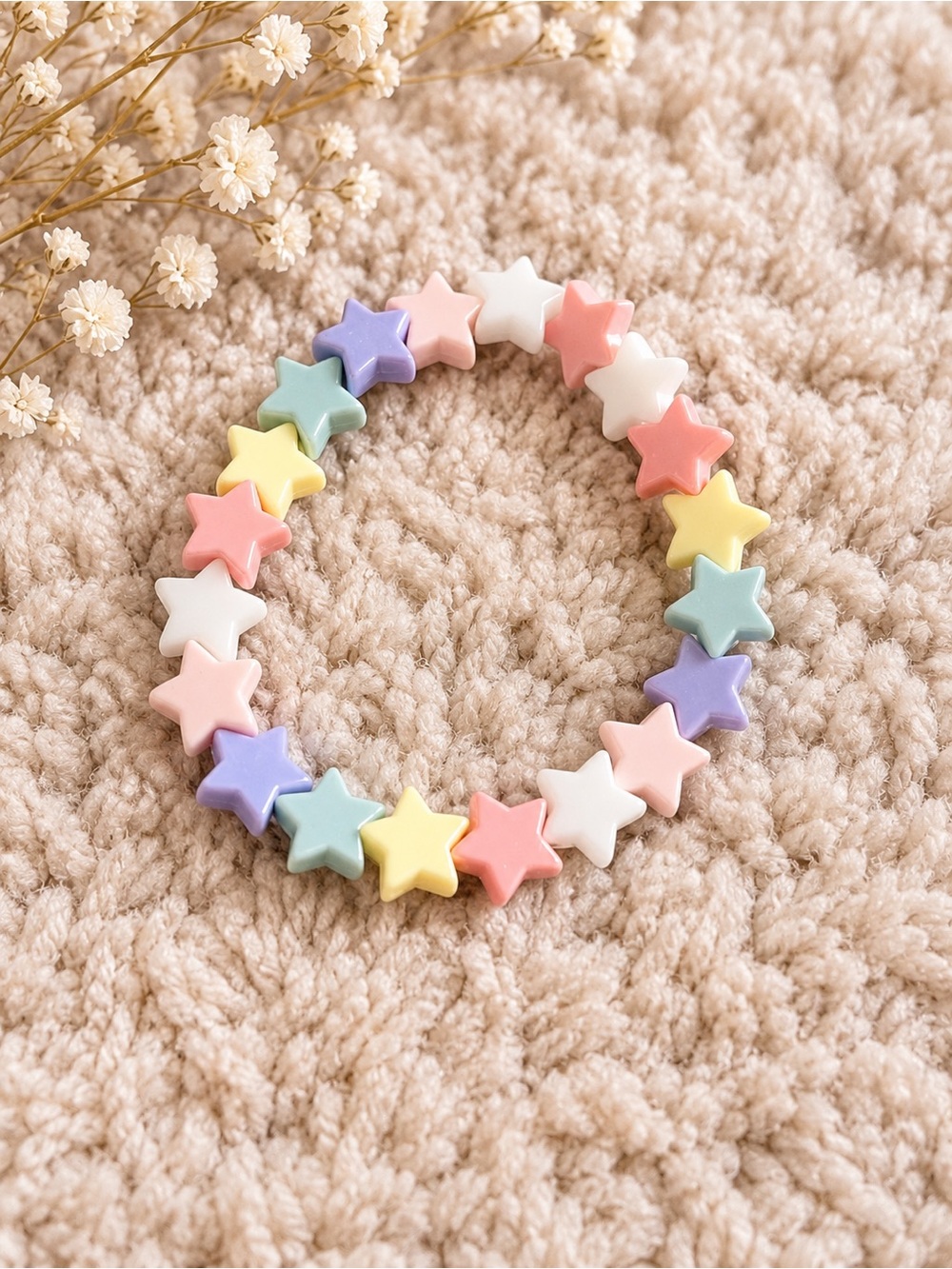 Pastel Star Bead Stretch Bracelet for Kids - Multicolor